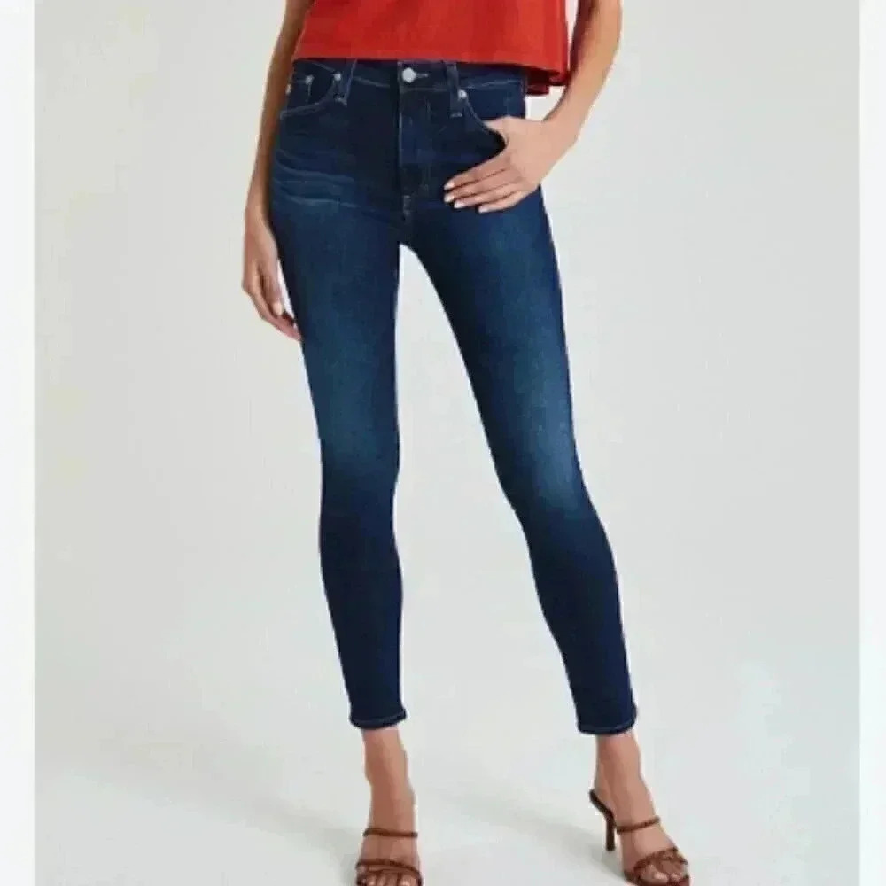 AG “Farrah” trendy high waisted  stretch dark wash skinny ankle denim jean 28